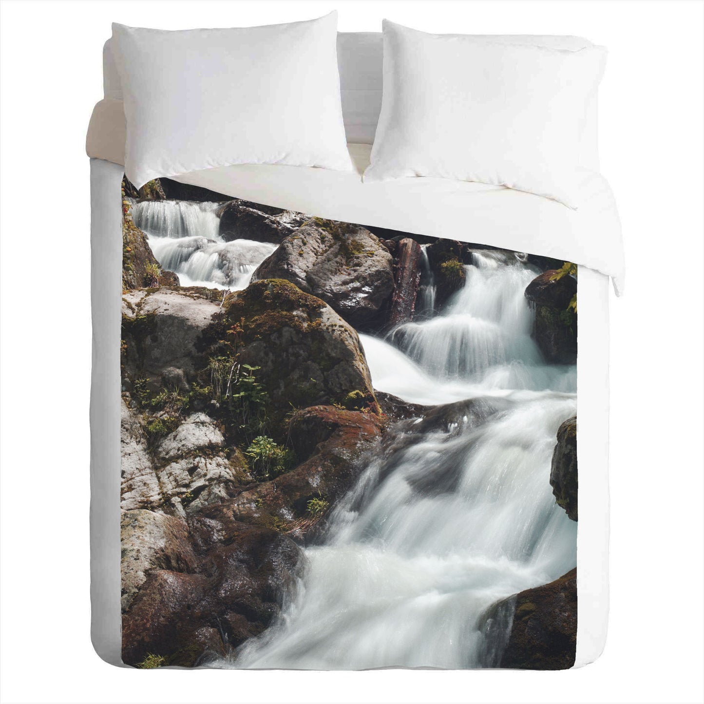 Warm and cozy fleece blanket with photo print of a mountain waterfall - practical and warm