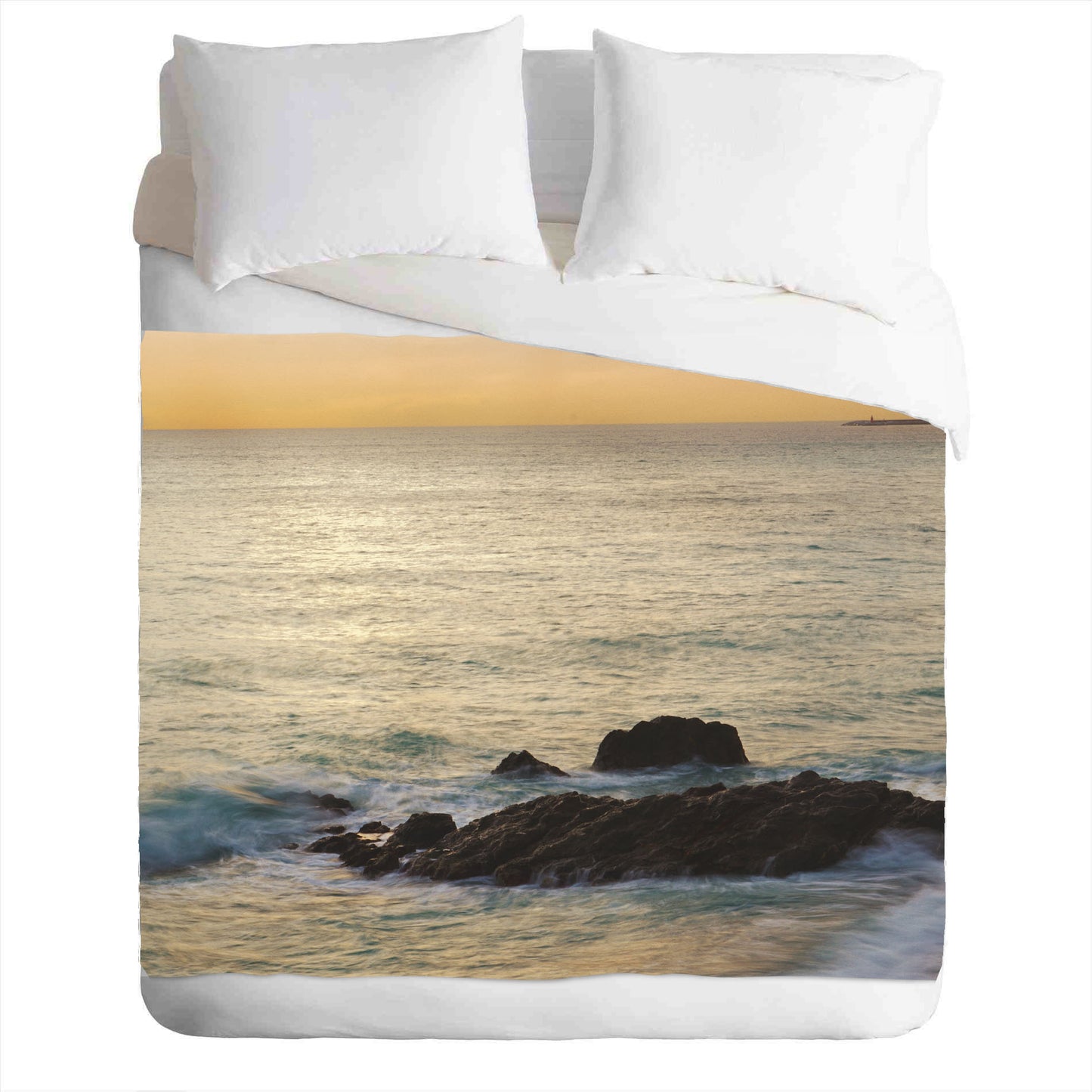 Warm and cozy fleece blanket with photographic print seascape - romantic sunset