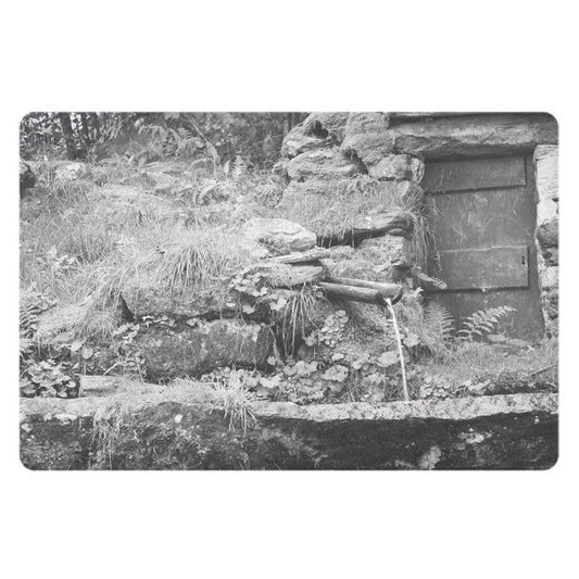 Decorative doormat with black and white photo print - rustic mountain landscape - practical for bathroom and kitchen