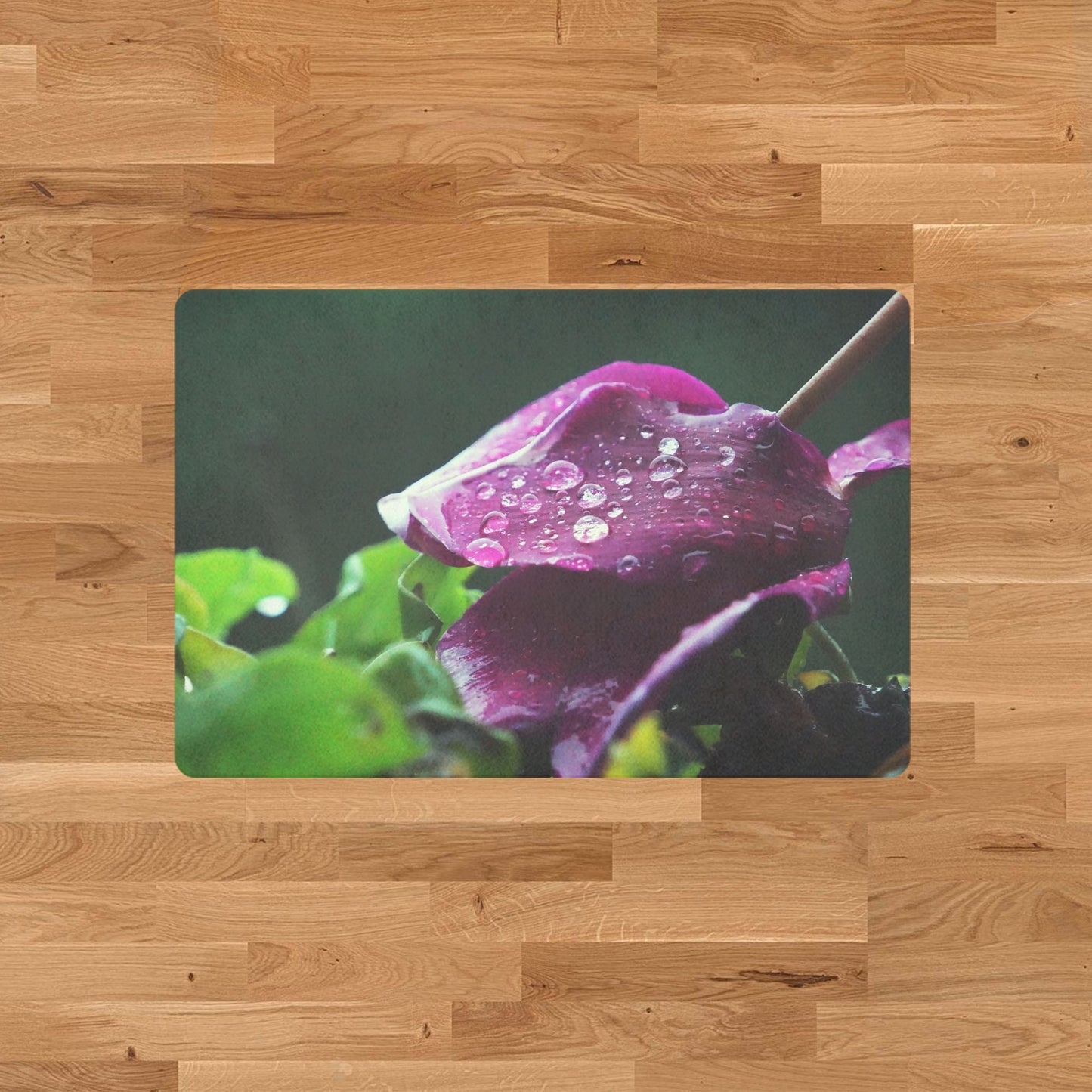 Decorative doormat with floral photo print - purple cyclamen - practical for bathroom and kitchen