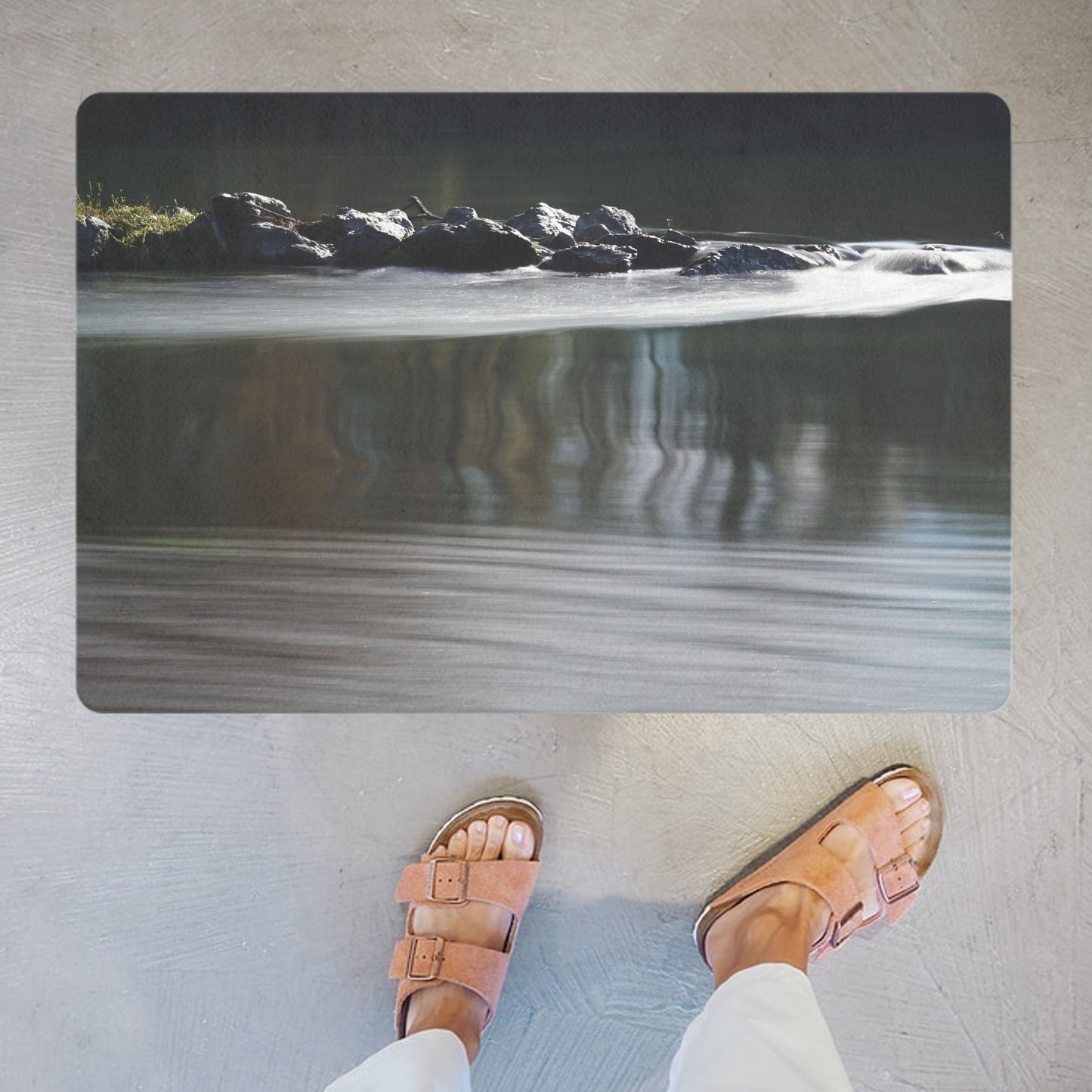 Decorative doormat with photo print of a mountain river - practical for bathroom and kitchen