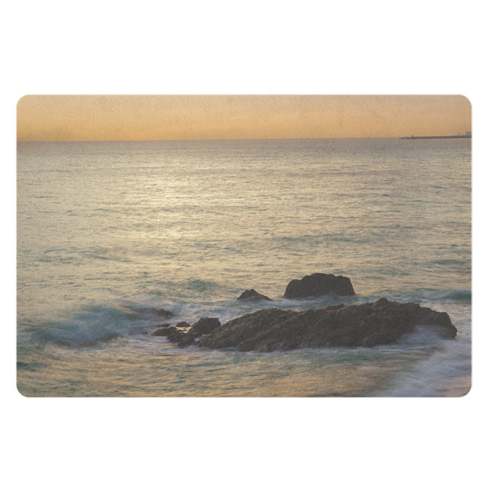 Decorative doormat with photographic print of a sunset on the sea - practical for bathroom and kitchen