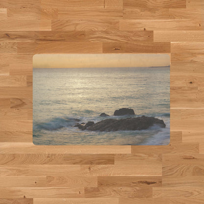 Decorative doormat with photographic print of a sunset on the sea - practical for bathroom and kitchen