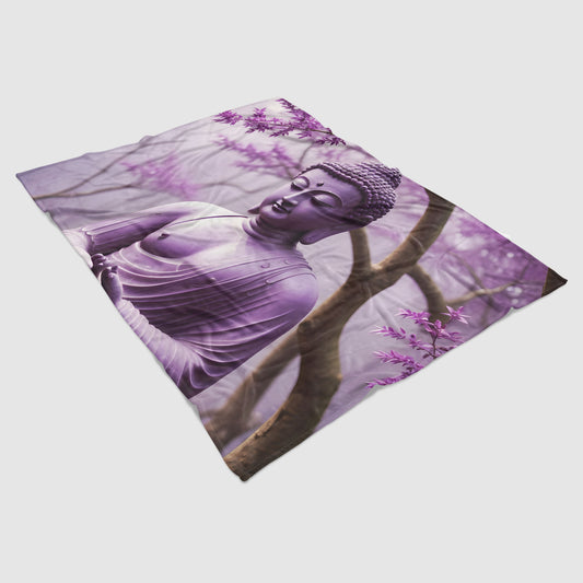 Lightweight fleece blanket with Buddha photo print - pink tones