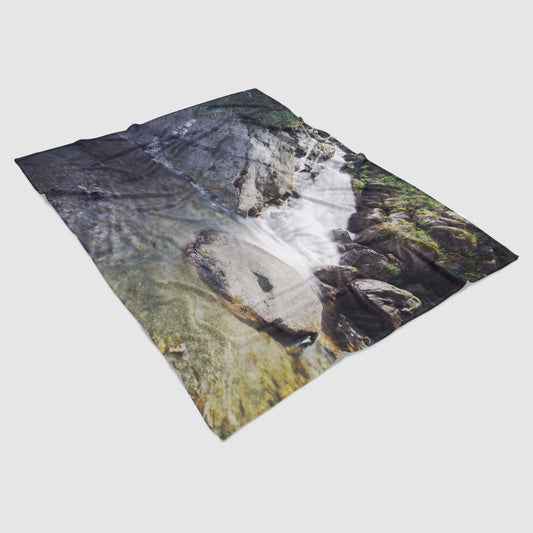 Lightweight fleece blanket with photo print of mountain rocks - for nature lovers