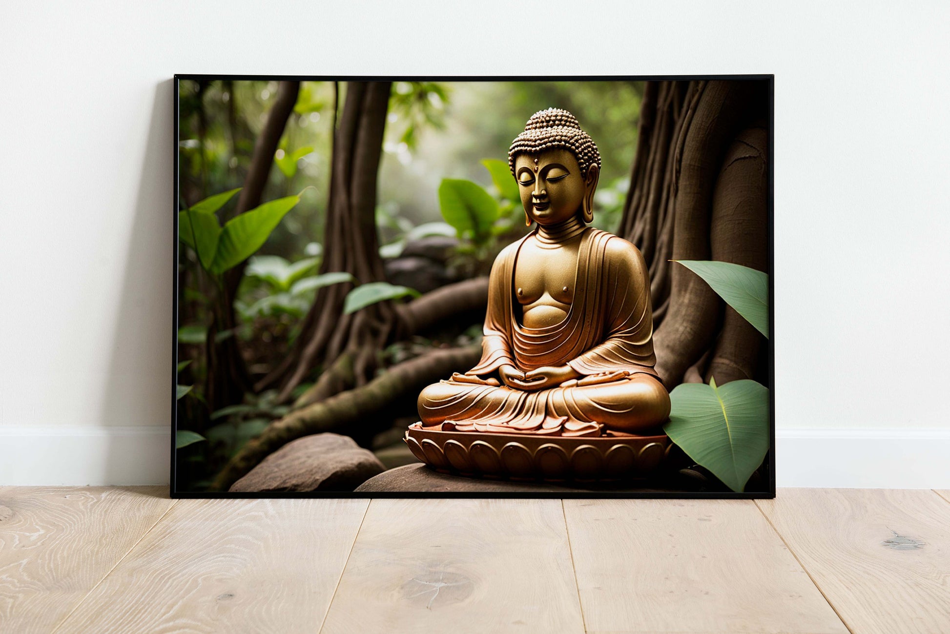 Poster artistic illustration of golden Buddha in nature | Opposite Home