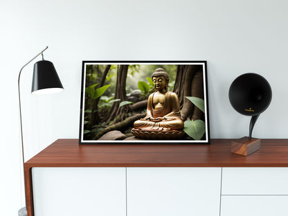 Poster artistic illustration of golden Buddha in nature | Opposite Home