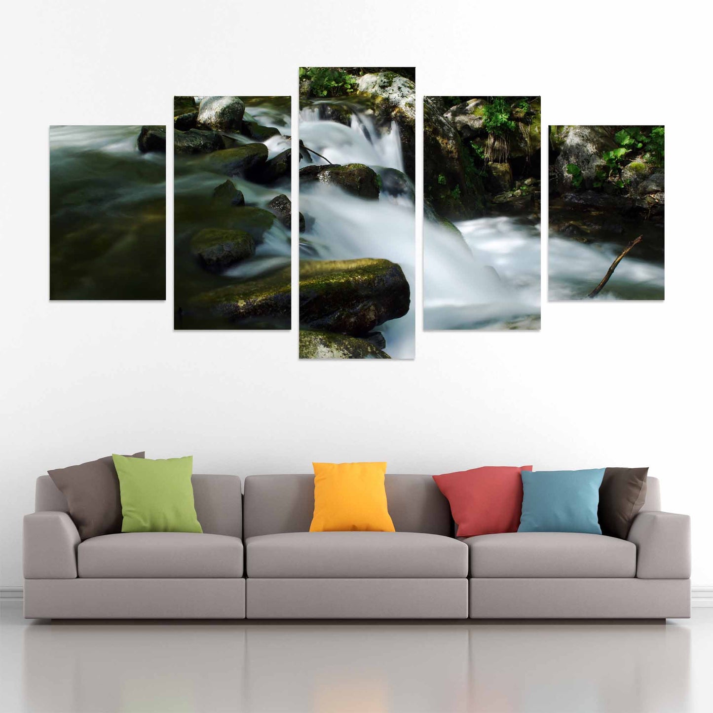 Large Mountain River Photographic Print - Nature Inspired - Set of 5 Canvases