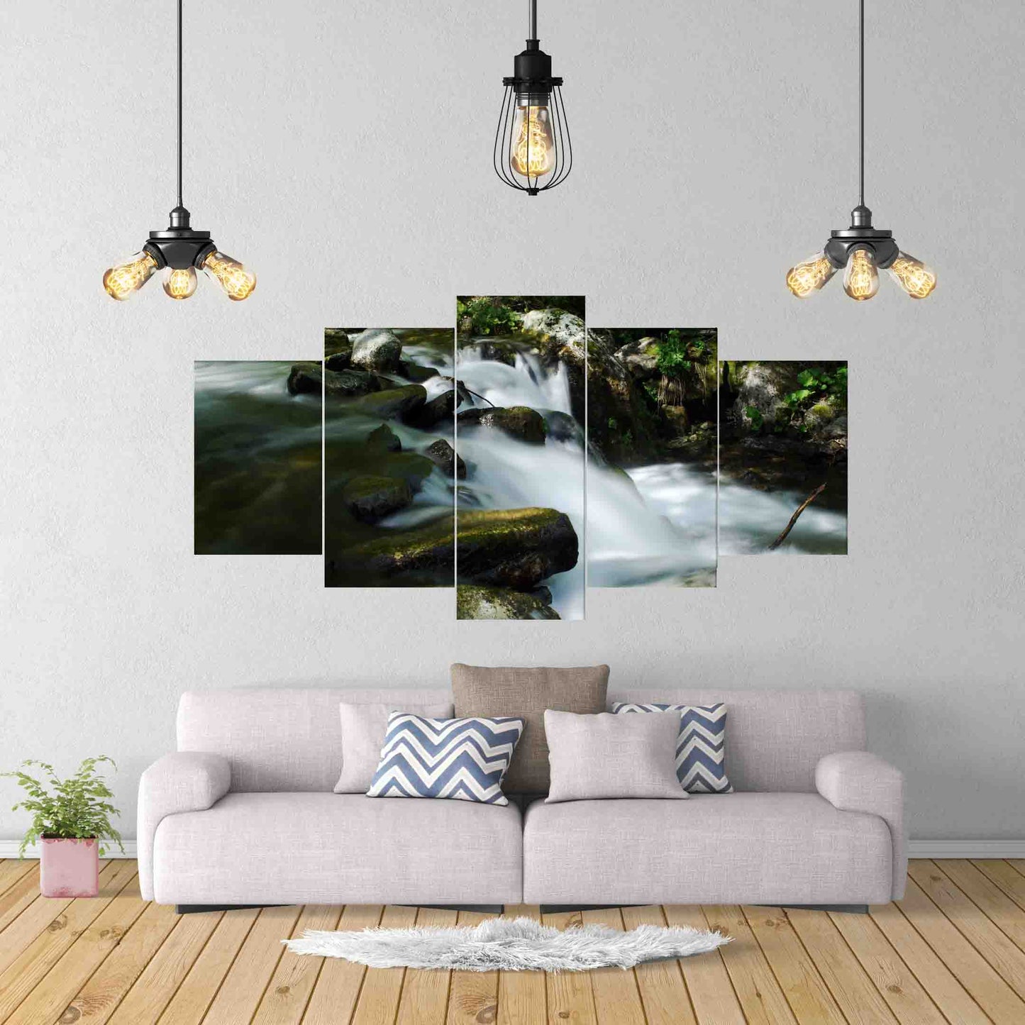 Large Mountain River Photographic Print - Nature Inspired - Set of 5 Canvases