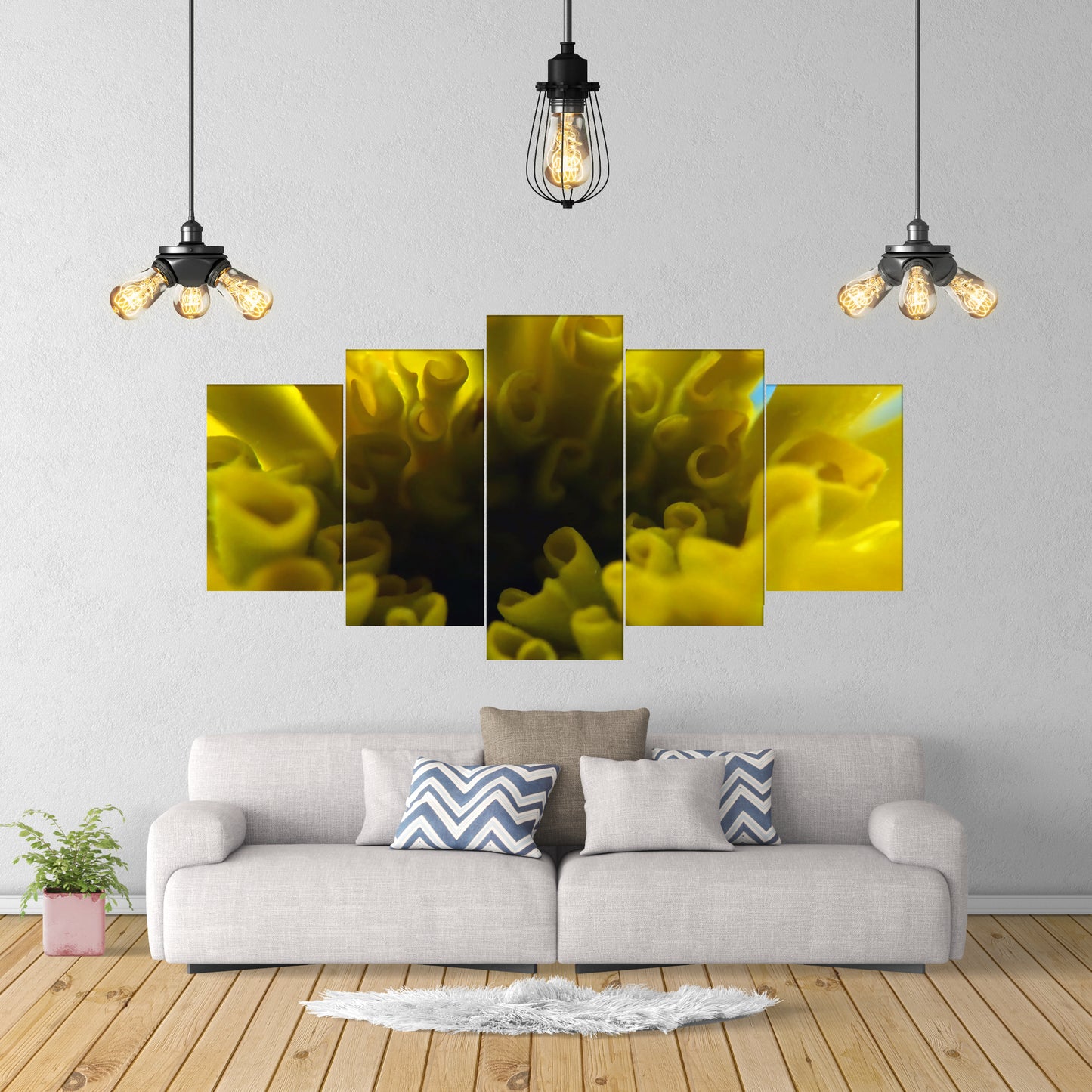 Set of 5 photographic print canvas of a macro yellow flower | Opposite Home